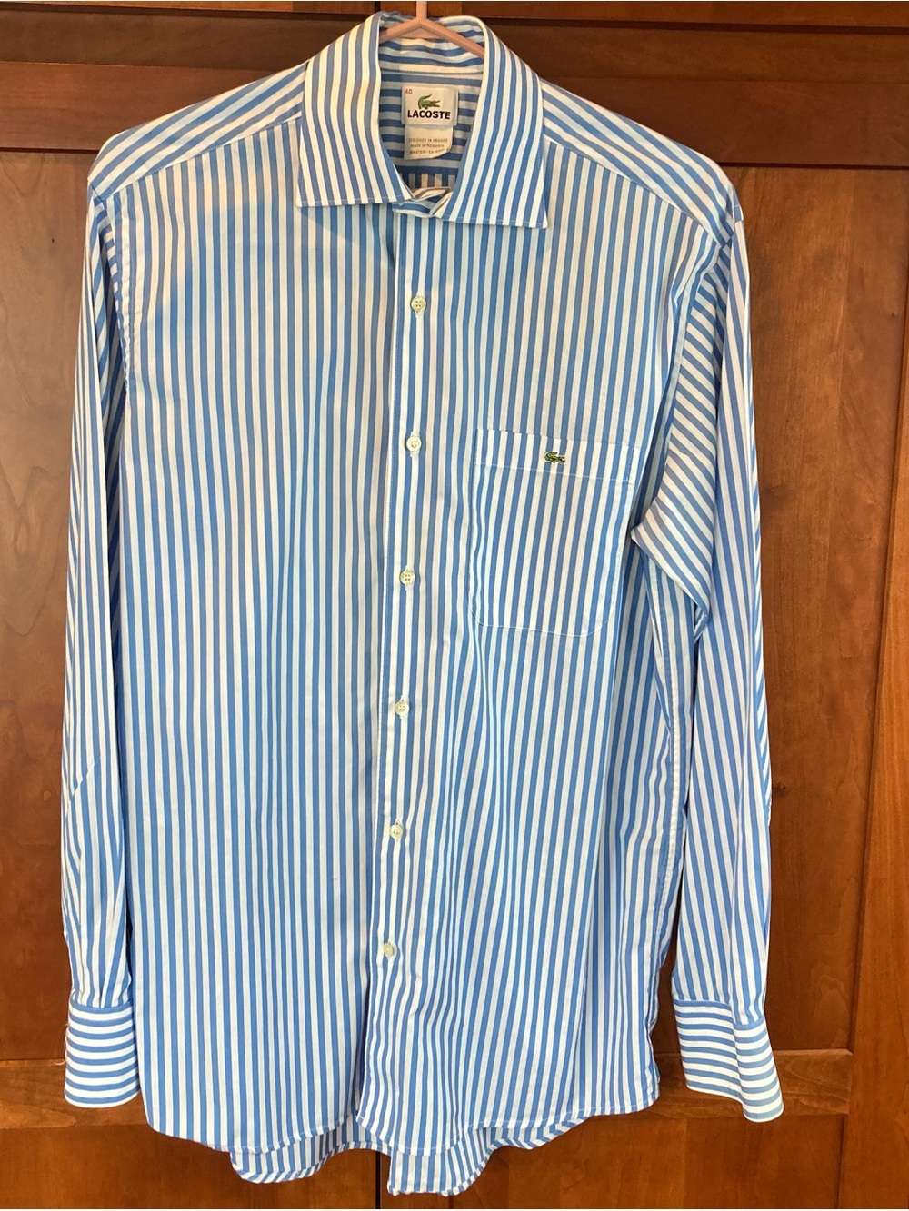 Mens Lacoste Button Down Long Sleeve Blue Striped Collar Shirt - Size 40. Preppy
